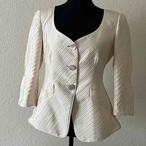 Armani Collezioni - Cream Textured Silk Blend Blazer Sz 6